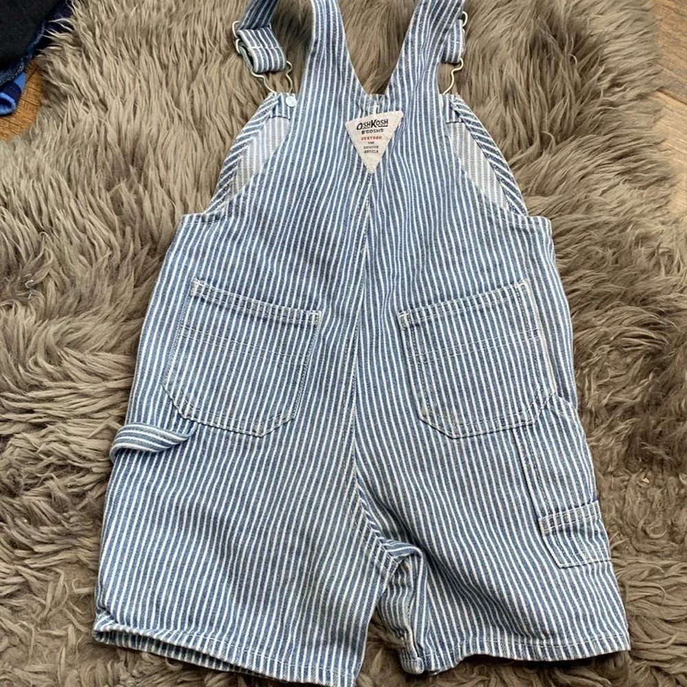 OshKosh B'gosh Vestbak Vintage Striped Denim Overalls sz 18 months